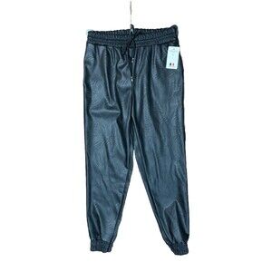 NWT Black Faux Leather Womens Pant TENDANCE PARIS Jogger Fit Shabby Chic W28